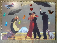 Altered postcard ~ sticker'd II