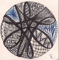 Monthly 3.5 Zentangled square with a spot of color